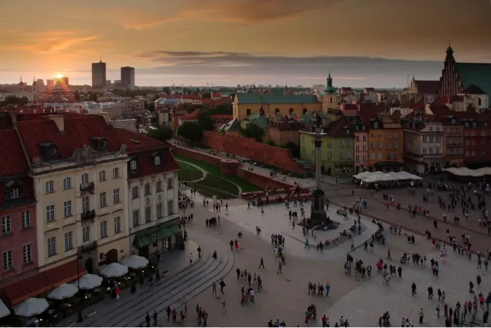 Panorama Warszawy o zachodzie słońca