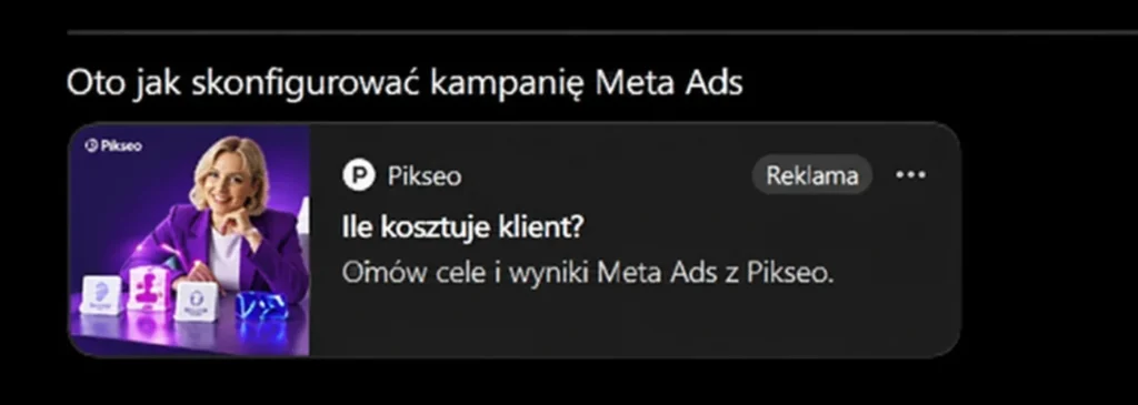 Zrzut ekranu · reklama Pikseo pod odpowiedzią ChatGPT